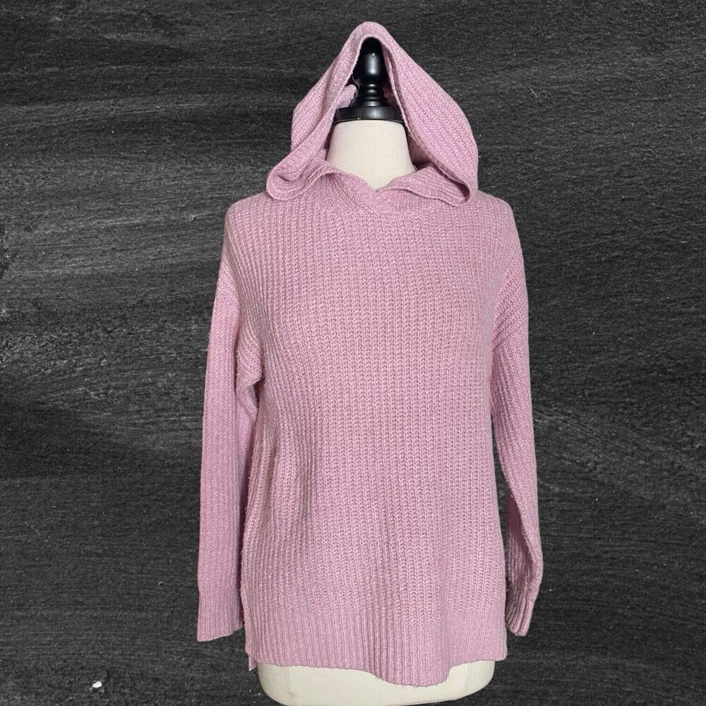 Rachel Zoe Blush Pink Sweater Size S Ribbed Hooded Tunic Pullover HiLo Comfy